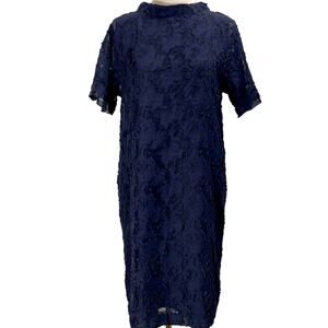 The IZZAT Collection Mockneck Shift Dress Purple Black Textured Lace Jacquard